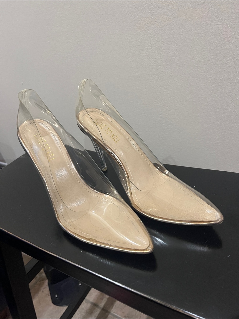 Luxe To Kill London Clear Pointed-Toe Stilettos with Nude Insole - Picture 2 of 9